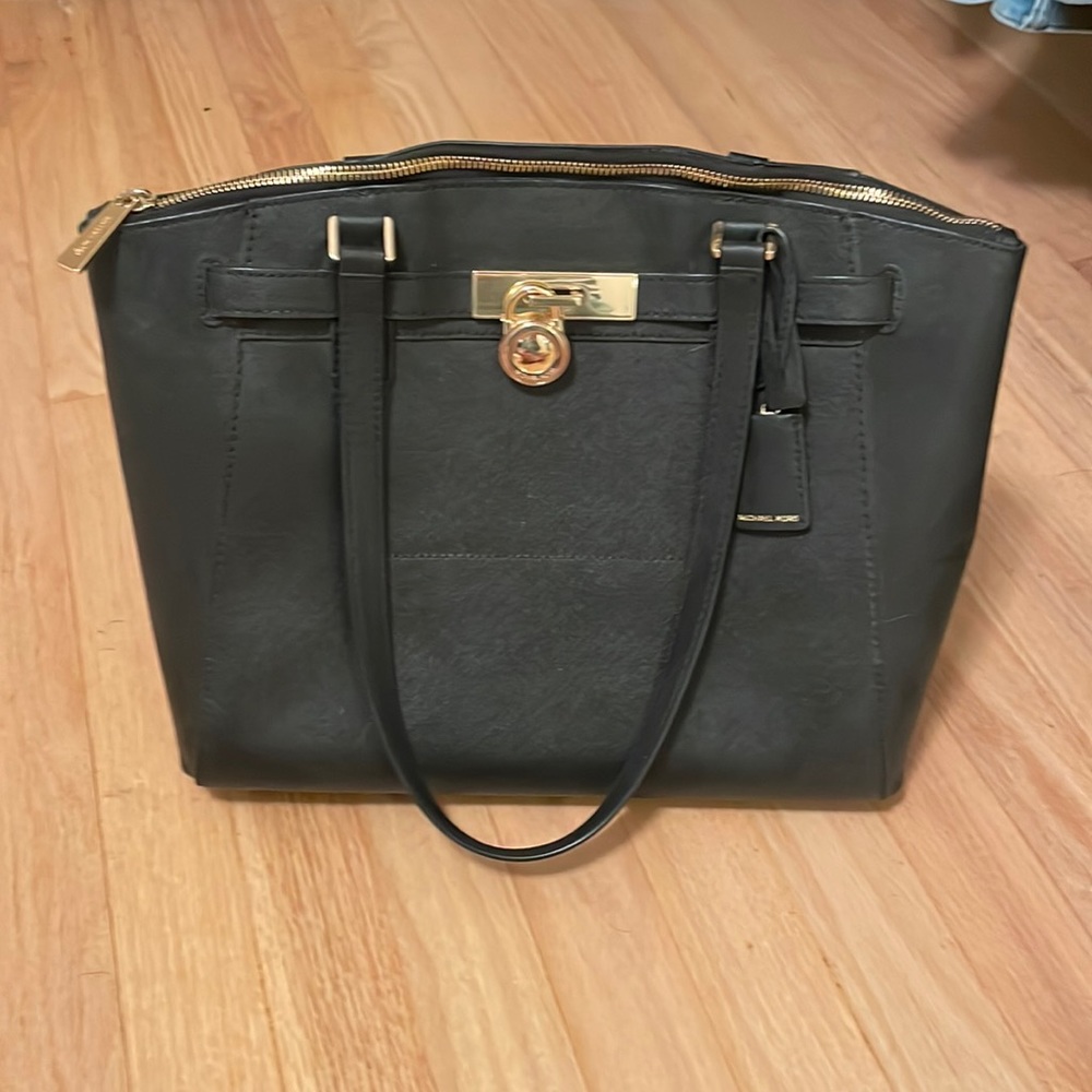Michael Kors Black Leather Zip Tote